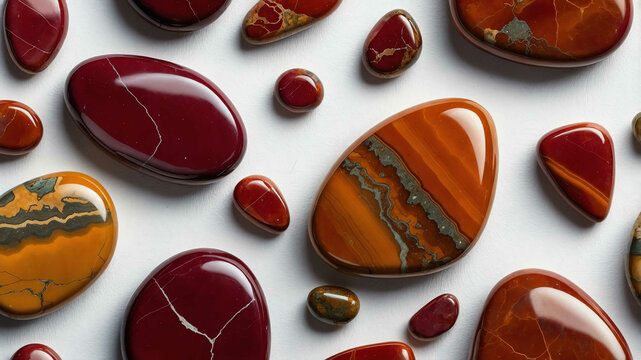 Polished jasper stone on plain background