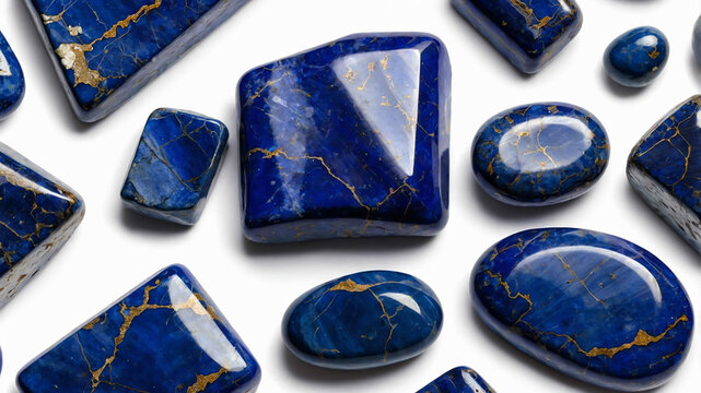 Polished lapis lazuli on plain white background