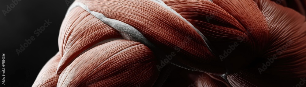 Poster Close-up view of muscle fibers highlighting their intricate texture and structure in a dramatic light setting.