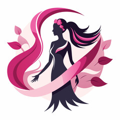 silhouette of woman with pink ribbon flowing, representing empowerment and resilience