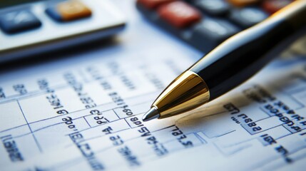 Illustration of graphs, charts, pens and financial calculators. business, finance, investment, accounting and economic analysis concepts. Ai generated image