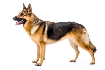 German shepherd in a standing position on a white background, isolate,
