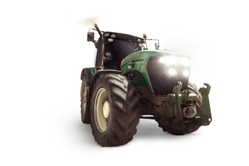 Front View of a Green Tractor Isolated from Background © photoschmidt