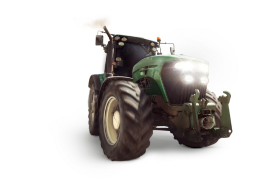 Front View of a Green Tractor Isolated from Background