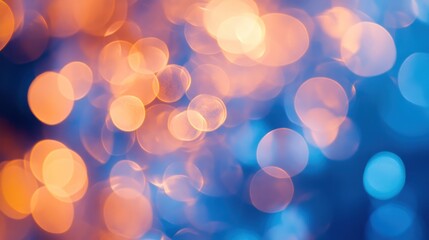 Obraz premium Illustration of soft abstract bokeh lights in blue and orange color scheme, blur background. Ai generated image