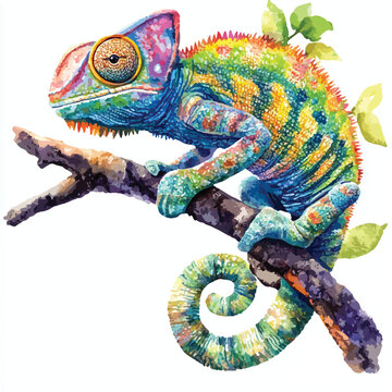 recommend clip art: cute Chameleon watercolor clipart illustration isolated