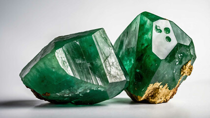 Rough jade crystal with plain white background