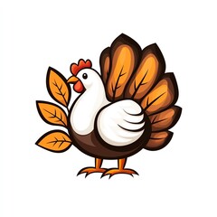Colorful turkey illustration with autumn leaves, perfect for Thanksgiving decorations and festive designs.