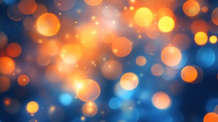 Obraz premium Illustration of soft abstract bokeh lights in blue and orange color scheme, blur background. Ai generated image