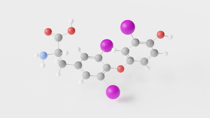 triiodothyronine molecule 3d, molecular structure, ball and stick model, structural chemical formula thyroid hormone
