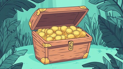 A cartoon image of a treasure chest full of gold coins.