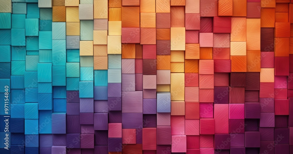 Aufkleber a vibrant abstract pattern of colorful squares arranged in a gradient, showcasing texture and depth.