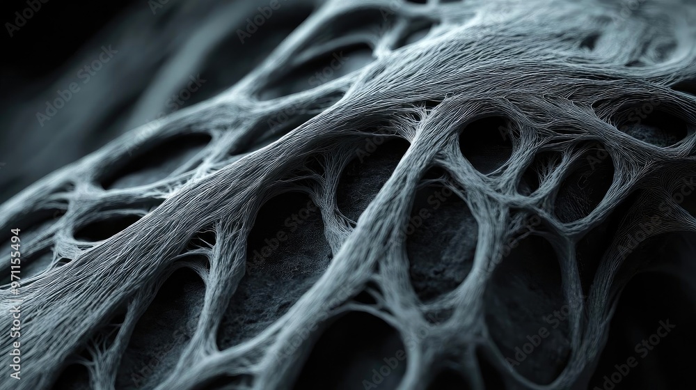Poster abstract close-up image showcasing intricate web-like textures in shades of gray, ideal for backgrou