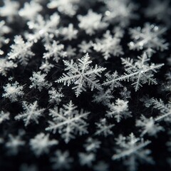 beautiful snowflakes of a regular hexagonal shape on a black background