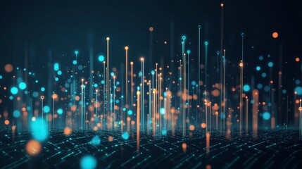 Abstract Digital Bar Graph with Glowing Lines and Dots