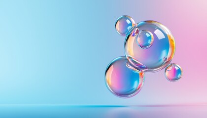 A floating arrangement of translucent holo 3D spheres casting colorful reflections and shadows