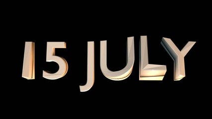 15 July animation for calendar concept isolated on black background