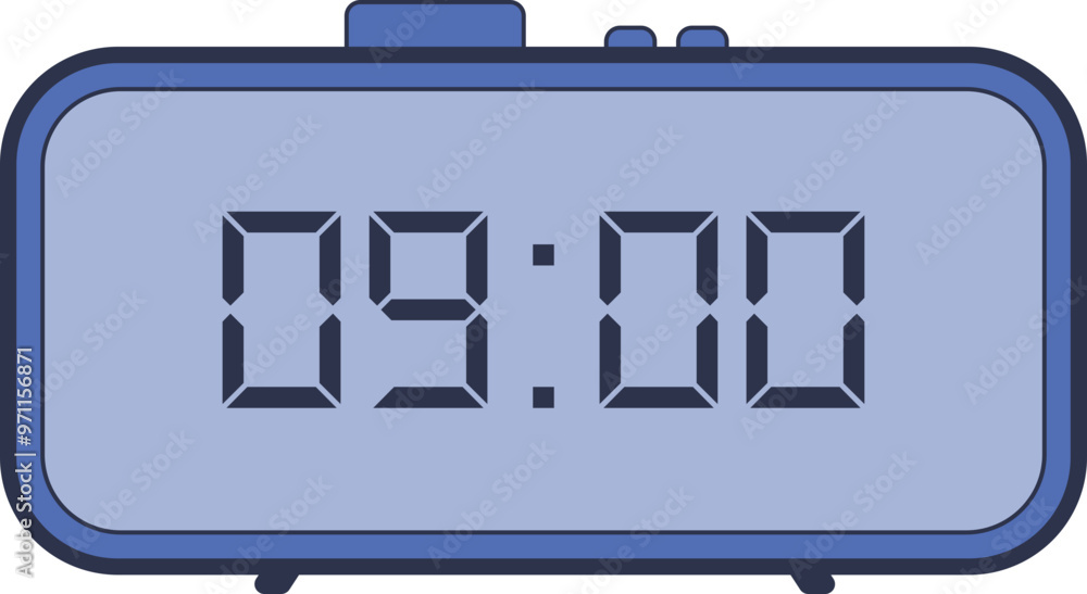 Poster digital clock showing 9:00, symbolizing precise time tracking for employees.