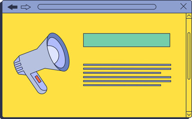 Megaphone on webpage symbolizes job announcement, highlighting recruitment drive urgency.