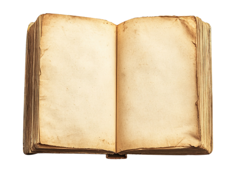old open book with blank pages for inserting text and images on a transparent background