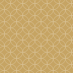 Abstract geometric pattern with circles, crosses, stripes, lines. Seamless vector background. White and gold ornament. Modern reticulated graphic design.