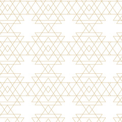 Abstract geometric pattern with triangle, lines and stripes on white background. A seamless vector background. Graphic modern pattern. White and gold pattern.
