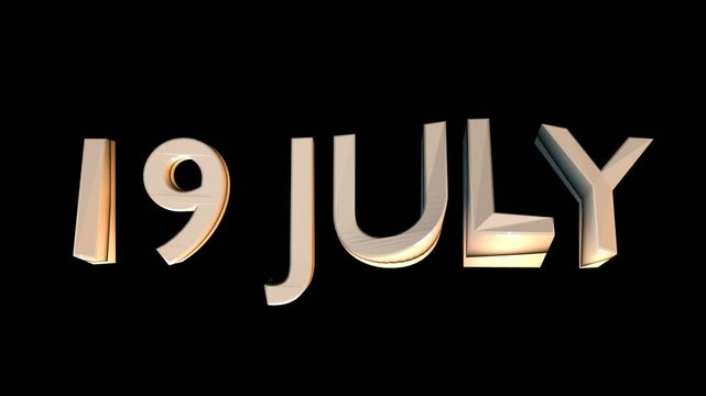 19 July animation for calendar concept isolated on black background
