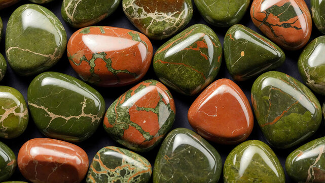 Tumbled unakite stone with plain background