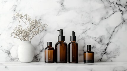 Minimalist Luxury Skincare Product Arrangement on Marble Surface for Promotions