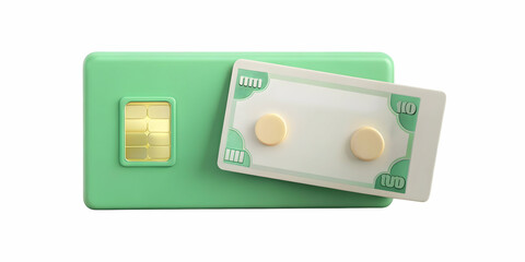 Obraz premium 3D Icon of Isolated Banknote and Credit Card on White Background - Minimalist Vector for Modern Financial and Banking Themes