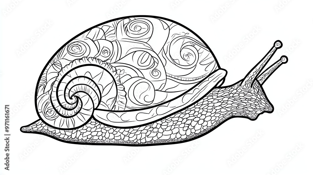 Wall mural a black and white drawing of a snail.