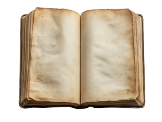 old open book with blank pages for inserting text and images on a transparent background