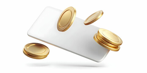 Levitating Credit Card and Coins Concept: Minimalist Vector Design Symbolizing Financial Freedom and Weightless Spending Profits on White Background
