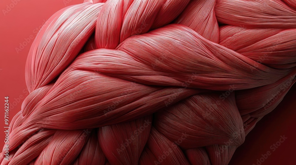 Poster detailed close-up of a braided muscle texture, showcasing the intricate patterns and depth in rich r