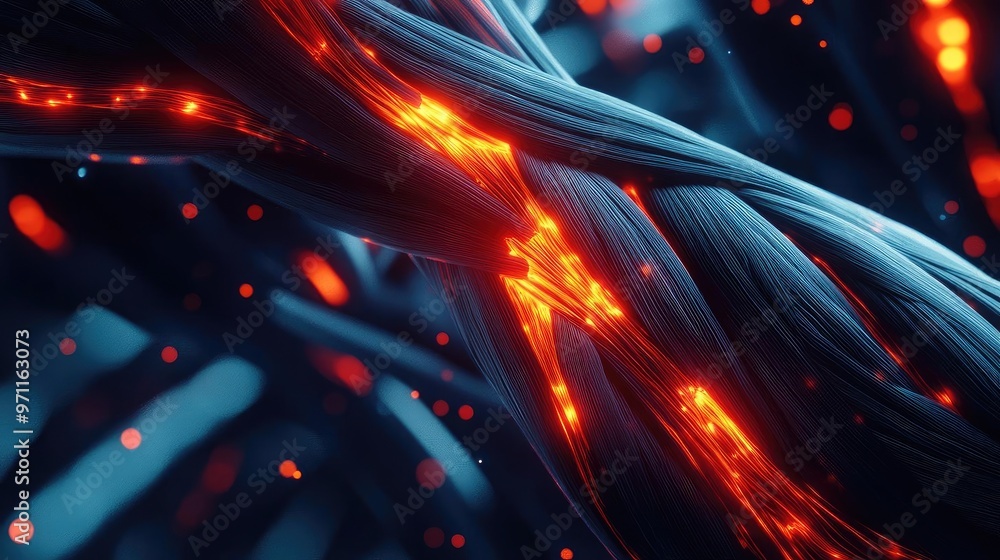 Poster abstract image featuring luminous fibers intertwined with energy, showcasing vibrant colors and dyna