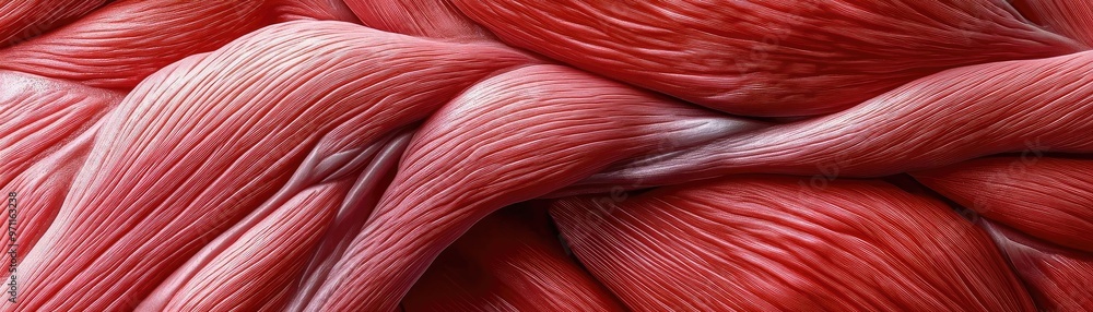 Poster Close-up of smooth twisted red strands showcasing texture and depth, ideal for concepts of warmth and creativity.