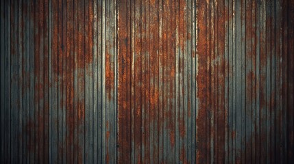 Retro Rusted Corrugated Metal Wall with Grainy Texture, Industrial and Vintage Style. AI generated illustration