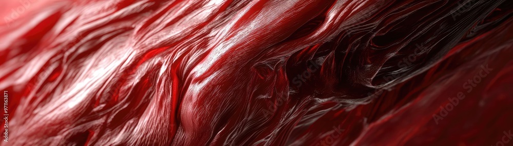 Poster a close-up shot of textured red surface, showcasing intricate patterns and fluidity, perfect for abs