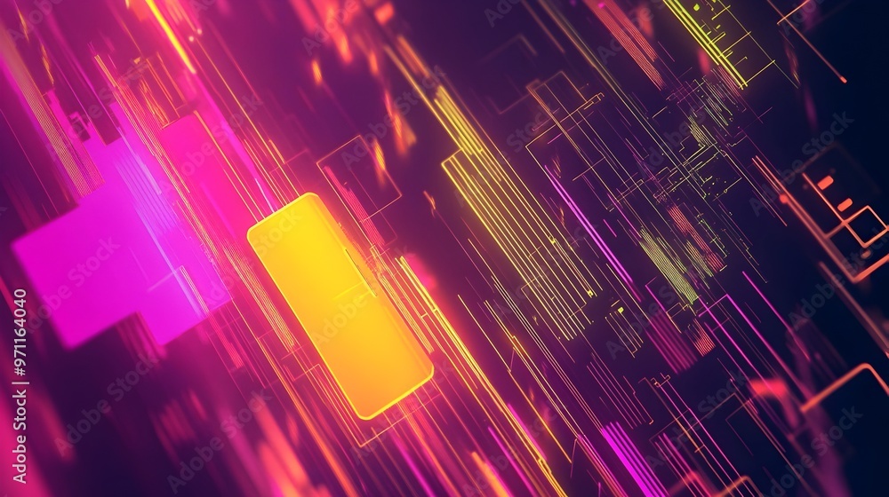 Poster mesmerizing futuristic abstract light patterns backdrop with vibrant neon glow and dynamic motion