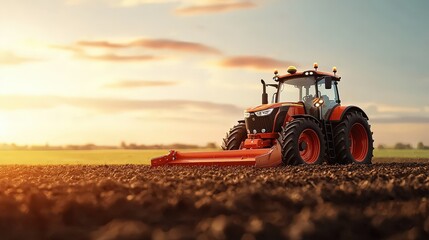Obraz premium A smart tractor equipped with sensors, plowing the field