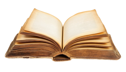 old open book with yellowed pages on a transparent background