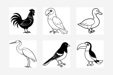Solid black outline minimalist birds silhouette vector