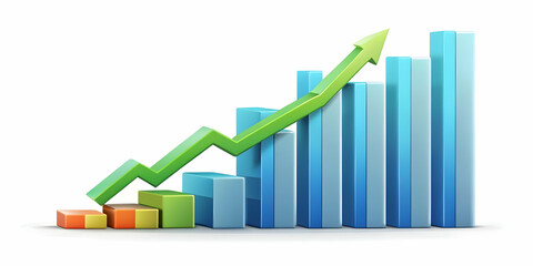 3D Isolated Profit Chart and Growth Arrow - Dynamic Vector Illustration for Financial Growth and Business Success on White Background
