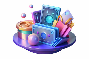 Flat Abstract Glowing Banknotes in Digital Art: A Creative Vector Illustration Symbolizing Modern Financial Management and Digital Spending in a Colorful Futuristic Environment
