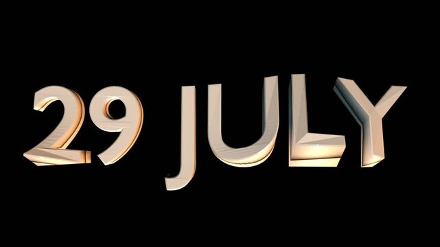 29 July animation for calendar concept isolated on black background