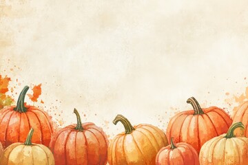 Seasonal autumn greeting card design with pumpkins. Autumn background in orange and brown.	
