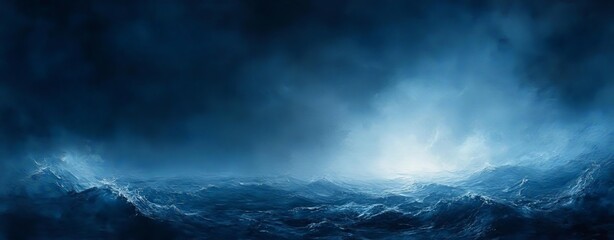 Obraz premium Dark blue abstract painting with misty white highlights, evoking the tranquility of the sea under moonlight The texture should be deep and immersive