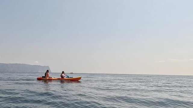 Kayaking Sea Ocean Two People Enjoying Water Activity on Vacation