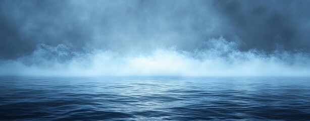 Deep blue abstract texture with white highlights, resembling the calm sea at dusk, combined with mist for an ethereal effect The design should feel both peaceful and deep