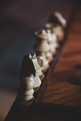photographie de pièces blanches d'un jeu d'échecs qui ont été perdues par le joueur © Jeanne P